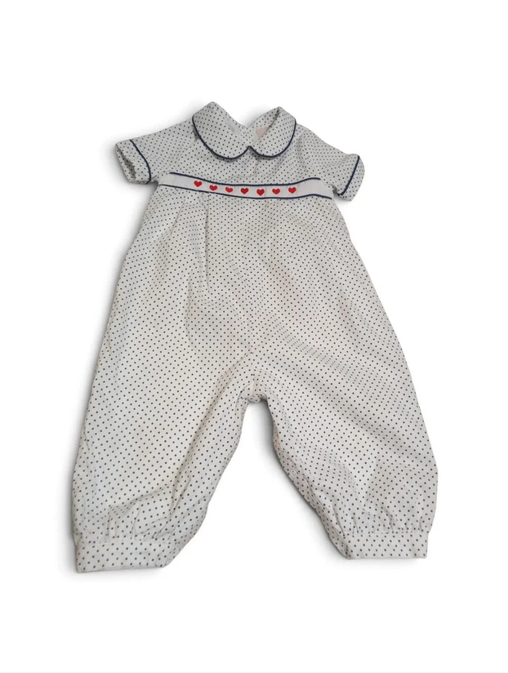Smockingbird 24M Smocked Heart Romper Peter Pan Collar Classic Heirloom